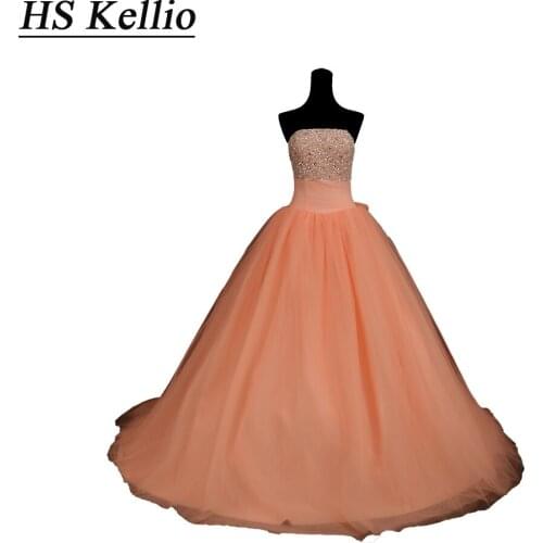 HS Kellio Strapless Handmade Beaded Bodice Princess Quinceanera Dress Orange Color