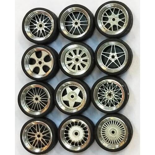 4pcs/set Metal Wheels For 1/64 General Modification Car Model Alloy Modified Tire Rubber Tires Modification Change Accessories
