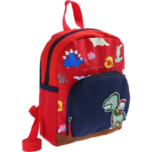 Cartoon Kids Backpack With Safety Harness Canvas Cute Dinosaur Travel Backpack For 1-3 Years