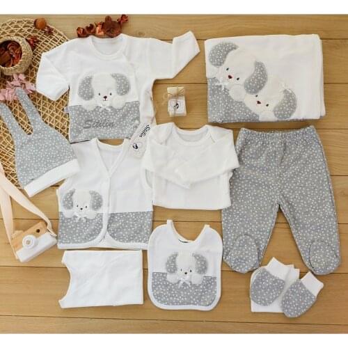 Girls Boys Baby Cute Dog Hospital Output Natural Laurel Soap 10 Piece Gray Newborn Set 0-3 Month