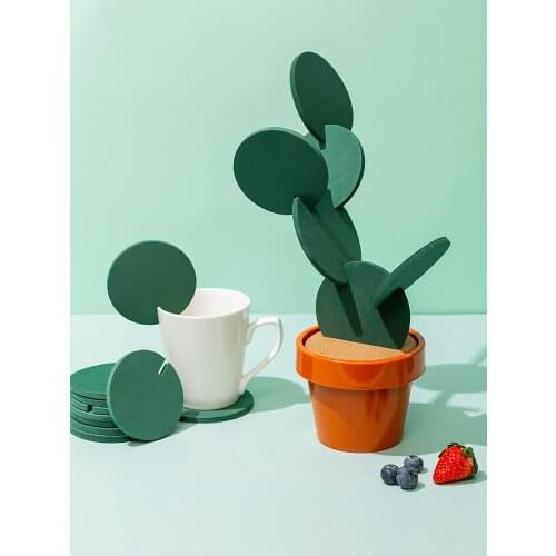 Nordic creative cactus coasters slip insulation coffee coasters home living room modern coffee table coasters 6 pcs with box