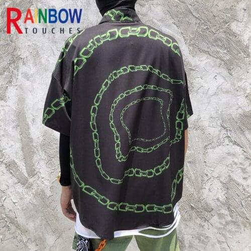 Rainbowtouches 2021 New Summer Mens Loose Casual Hip Hop Top With Chain Design Pattern Shirts