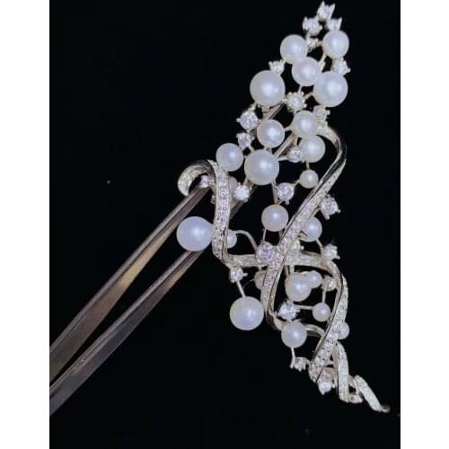 New style natural fresh water pearl brooch 925 sterling silver with cubic zircon fine women jewelry free shipping originality