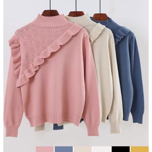 2019 Autumn Winter Women Turtleneck Sweater Hollow Slim Sexy Bottoming Sweater Knitted Pullovers Long Sleeved Basic Jumper R309