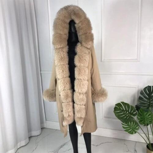 In stock 2020 New Arrivals Women Winter long parkas coat women fox fur collar rabbit fur lined hooded jacket