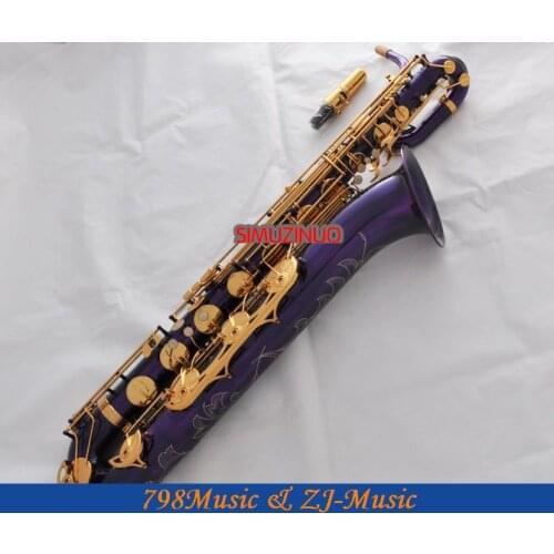 Support Professional Purple and Gold Baritone Saxophone Sax High F# W/Leather Case