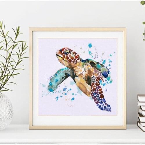 Drop Shipping Embroidery Water Turtle Cross Stitch Pattern with 14CT Aida Counted Canvas & Free Shipping for Customized Gifts