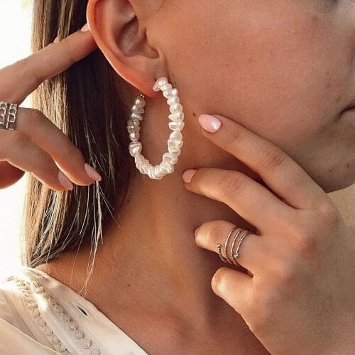 Fashion Large White Gold Pearl Hoop Earrings For 2020 Women Girl Original Twisted Circle Big Round Earrings Fashion Jewelry