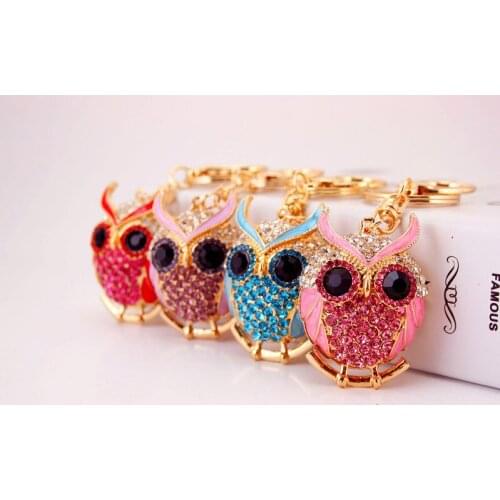 Rhinestone Owl Pendant Key Ring Rhinestone Women Handbag Car Keychains Best Gift For Family Women Jewelry