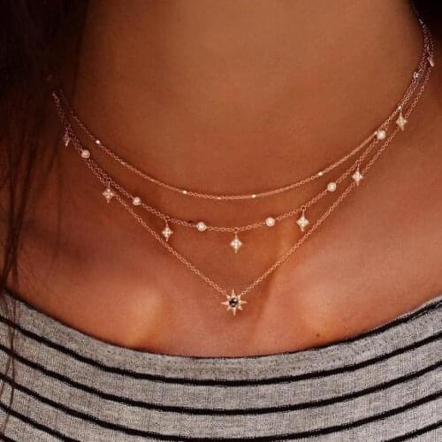 Triple Layered Necklace For Women Dainty Jewelry Crystal Beads Layering Necklace Set Gift Collier Femme Gold Choker Necklace