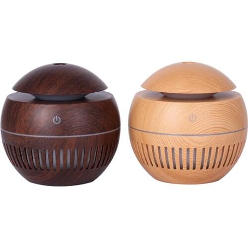 Air Humidifier 130ml Aroma Essential Oil Diffuser with Wood Grain 7 Color Changing LED Lights for Office Home
