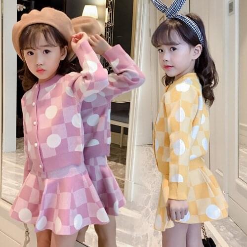 2018 Spring and Autumn New Girls Sweater Cardigan Two-piece Childrens Sweater Baby Fashion Skirt Suit