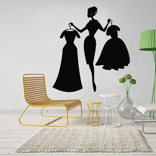Shop Wall Decal Fashion Girl Shopping Clothing Store Interior Decor Dresses Vinyl Window Stickers For Girls Bedroom Decoration
