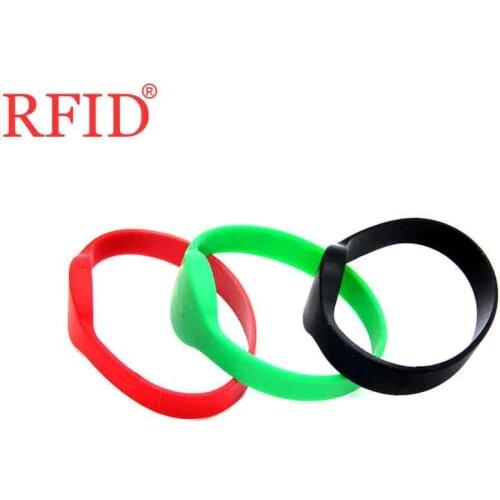 S50 1K IC 13.56Mhz Read Only RFID FM11RF08 MF Waterproof Bracelet Wristband For Token Tag Access Control（Red/Black/Green）1pcs