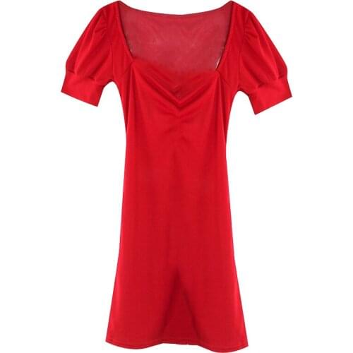 ZC2219 2020 summer new women fashion square collar short section temperament slim short sleeve dress cheap wholesale