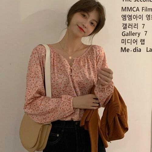 DAXIN Womens Floral Printing Blouse Autumn O Neck Loose Long Sleeve Shirts Fall Women Clothing