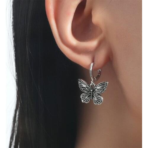 LXY-W New Vintage Fashion Silver Color Butterfly Pendant Earrings For Women 2021 Cute Jewelry Party Girls Gift Wholesale