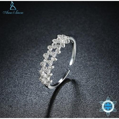 Ann&Snow Vintage Style Flower Vine Design Finger Rings Zircon for Women Real Pure 925 Sterling Silver Retro Ring Party Jewelry