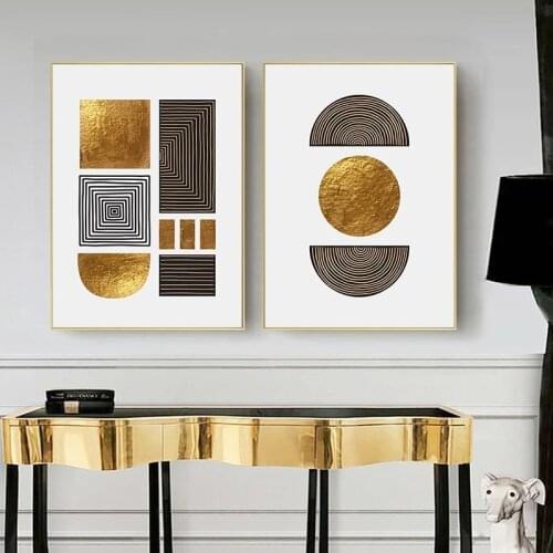 Gold Abstract Geometry Line Modern Canvas Painting Posters and Prints Wall Art Pictures for Living Room Wall Decoration Cuadros