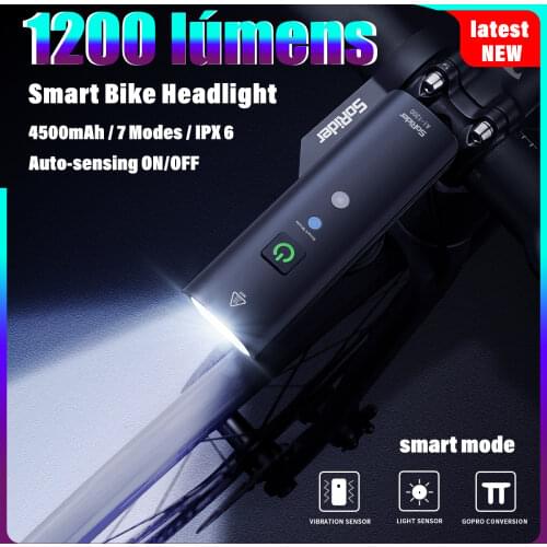 1000 Lumens Bike Light Smart Vibration Sensor Light Sensor Auto Tun On Off 6 Modes Cycling Headlight LED Flashlight With Gopro