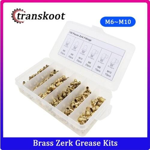 150pcs Hydraulic M6 M8 M10 Brass Zerk Straight and 90 Degree Oil Grease Gun Nipple Fitting Assortment Kits