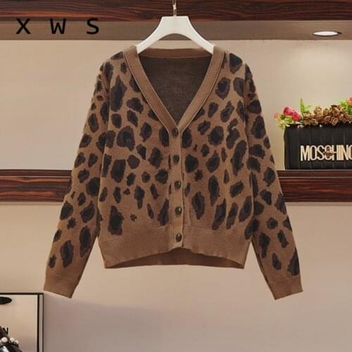 2020 Women Sweater and Cardigans Casual Loose Knit Jackets sexy Leopard Cardigans female oversized Sweater Cardigan