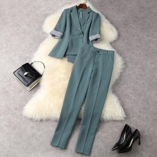2021 Double Breasted Coat Five-quarter Sleeves Nine Minutes of Pants Fashion Suits European and American Womens Wear for Spring