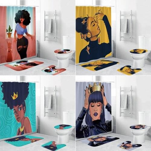 /3PCS/1PC African American Bathroom Shower Curtain And Rug Sets Personalized Sexy Afro Girl Bath Curtains Flannel Carpet