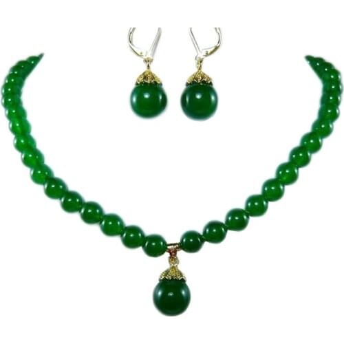 7-8mm Natural Freshwater Pearl Green Stone Necklace Earrings Jewelry Set For Women Wedding Party Gifts Bib Collar Fashion 17"