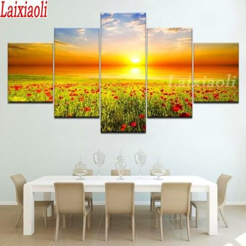 5 pcs/set diamond painting sunset poppy landscape DIY diamond painting cross stitch multi-pictures embroidery mosaic needlework
