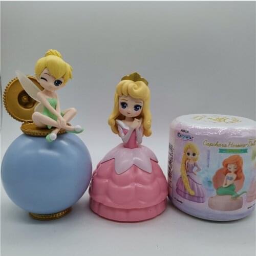 Bandai Princess Series Cute Posket Tinker Bell Sleeping Beauty PVC Figure Model Toy Genuine Collectible Dolls Gifts