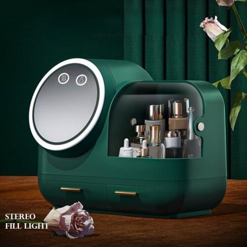Cosmetic Storage Box with LED Mirror Integrated Desktop Household Large-capacity Skin Care Product Dress Table Shelf Makeup Box
