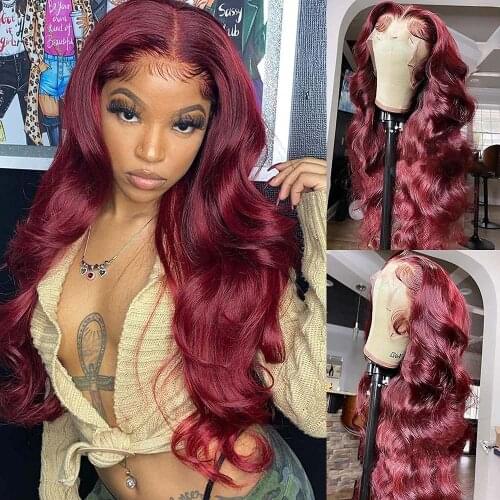 Burgundy Synthetic Wigs For Women Body Wave Wig Burgundy Lace Front Wig Red Wig 13x6 T Part Natural Looking Heat Resistant Full