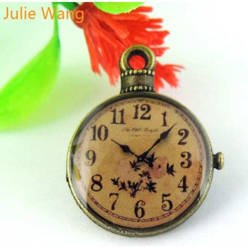 Julie Wang 5/10/20PCS Clocks Pocket Watch Charms Antique Bronze Alloy Pendants Necklace Jewelry Making Accessory Suspension