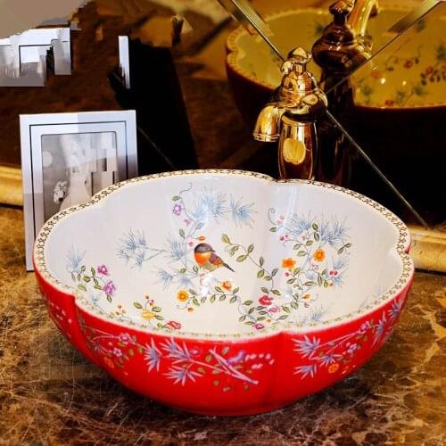 Flower and bird Europe Style Counter Top porcelain wash basin bathroom sinks ceramic wash basin counter