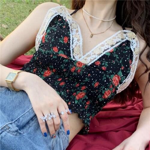 Elegant sexy floral top BM short V-neck suspender vest for women shirt top clothes pokemon vintage clothing dropshipping punk