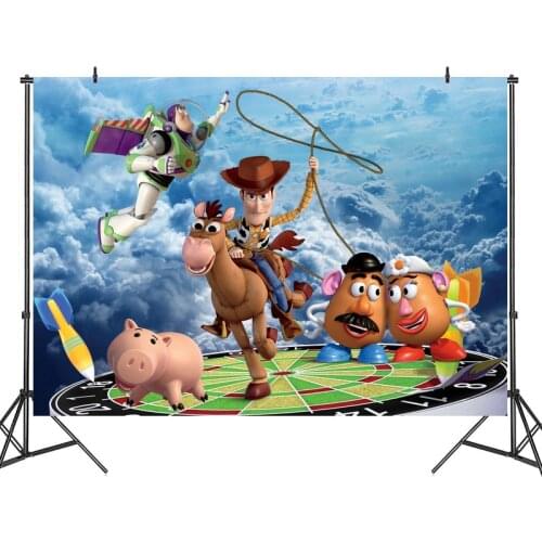 Cartoon Toy Story Happy Birthday Backdrops Buzz Lightyear Kids Woody Newborn Baby Party Supplies Vinyl Cloth Photo Background