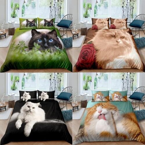 Cute Lovely Pet Cat Bedding Set Animal Printed Covers Single Double King Queen Size Duvet Cover Sets Kids Adults Bedclothes Gift