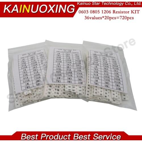1206 0805 0603 SMD Resistor Kit Assorted Kit 1ohm-1M ohm 1% 33valuesX 20pcs=660pcs Sample Kit