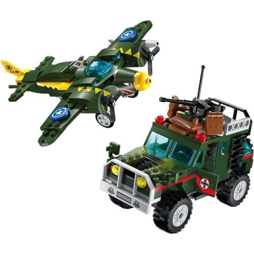 Enlighten Building Block Military Battle Army Land Force Fighter War Air Strike 3 Figures 241pcs Educational Bricks Toy-No Box