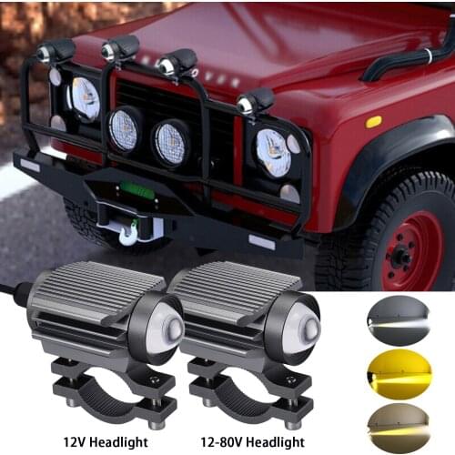 Three-color Mode Motorcycle Headlight Bulbs 6000Lm Moto Bulbs 12V 24V Aluminum Alloy ATVs Mini LEDs Floodlight Scooter Lamp