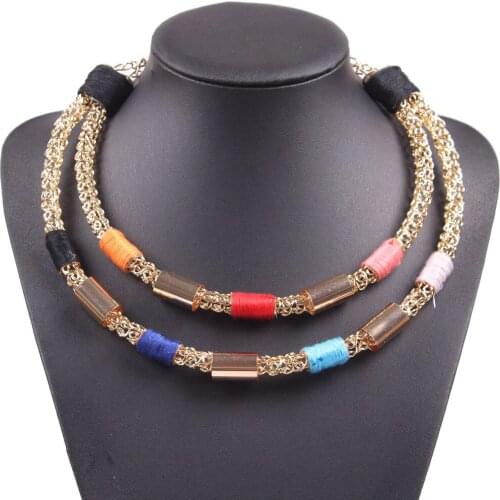 Fashion 2021 New Brand Gold Color Chain String Bib Chunky Statement Choker Necklace for Women Handmade Metal Alloy Jewelry