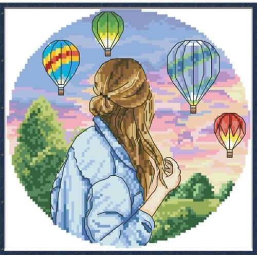 Hot Air Balloon Pattern Cross Stitch Kits Printed Fabric Embroidery Package 11CT 14CT DIY Needlework Crafts Home Decor Paintings