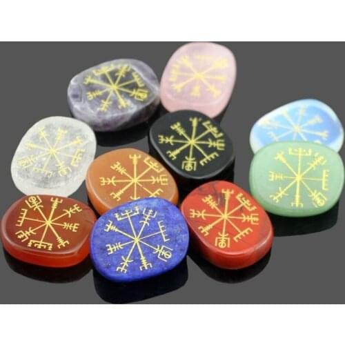 Natural Stone Crystal Rune Stone Carving Ares Halo Guardian Symbol Treatment Divination Polished Palm Stone DIY Accessories