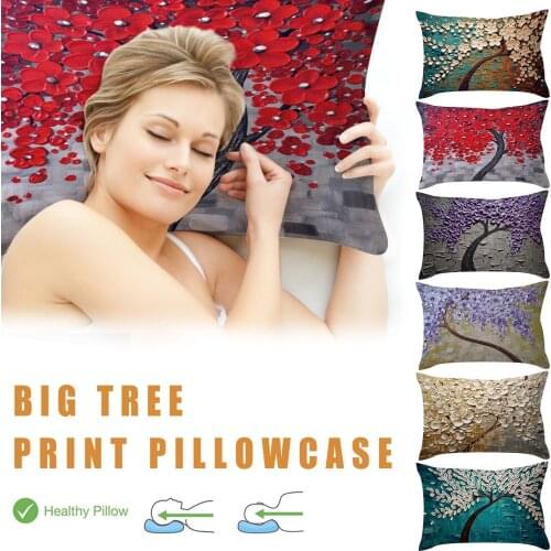Single-sided Linen Texture Rectangular Big Tree Print Pillowcase Rectangle Pillow Cushion Case Toss Pillowcase Hidden Zipper