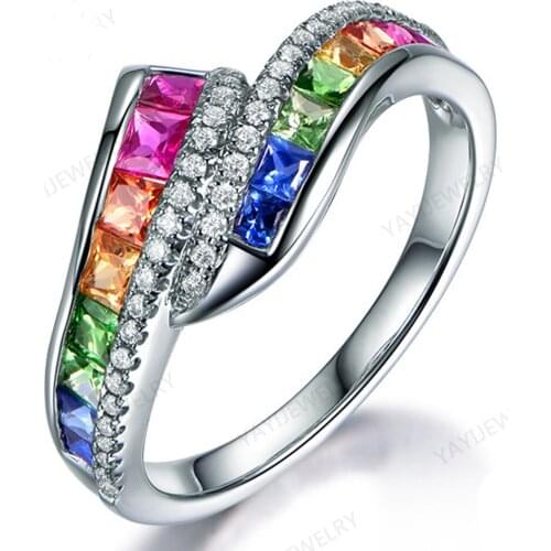 Wholesale YaYI Fine Jewelry Fashion Princess Cut Multi Cubic Zirconia Silver Color Engagement Wedding Party Lovers Rings