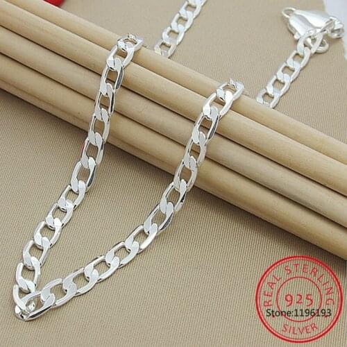 New 925 Sterling Silver 16/18/20/22/24 Inch 8MM Side Chain Necklace For Woman Man Fashion Charm Jewelry Gift