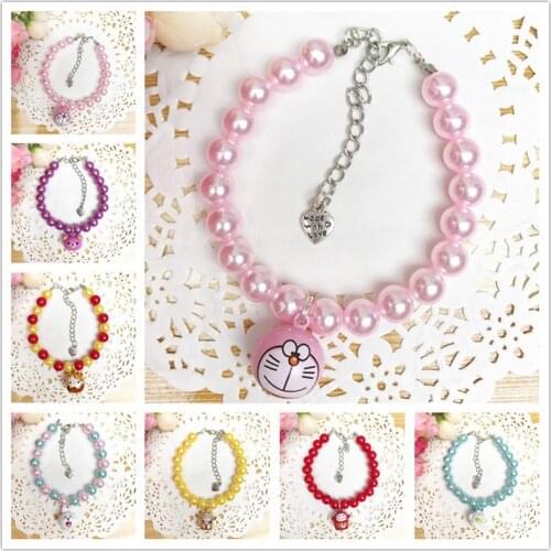 Princess Dog Cat Pearls Necklace Collar with Heart Accessories Cartoon Charm Pendant Pet Puppy Wedding Party Jewelry