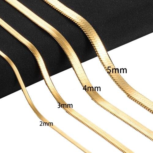 Width 2mm/5mm Stainless Steel Flat Necklace Gold Waterproof Filmy Snake Chain Men Gift Jewelry Various Length