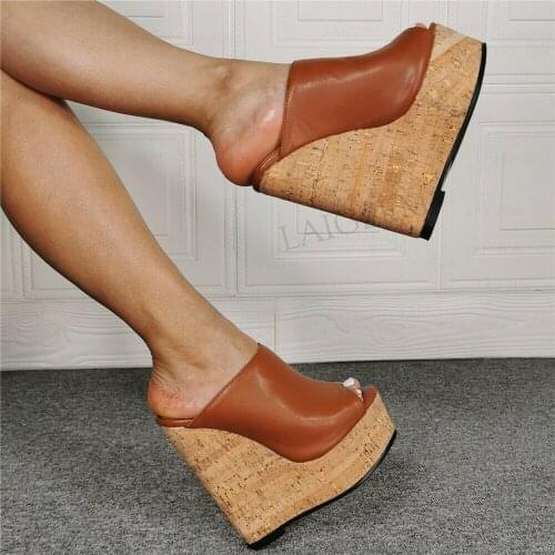 SEIIHEM Women Platform Mules Wedges Sandals High Heels Sandals Faux Leather Ladies Female Prom Shoes Woman Big Size 44 12 51 52